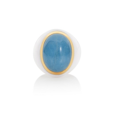 gold and aquamarine and agate ring