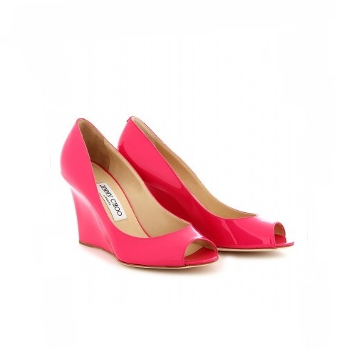 Jimmy Choo Baxen Patent Leather Peep-Toe Wedges to wear to wrok