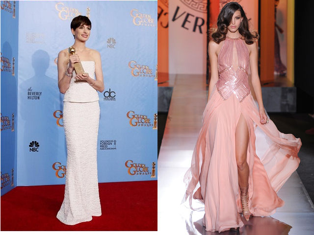 Anne Hathaway in chanel at golden globe awards red carpet 2013