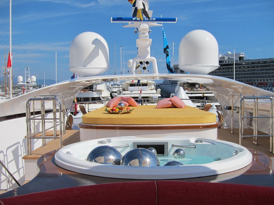 Sun deck with jacuzzi at Project 12 yacht