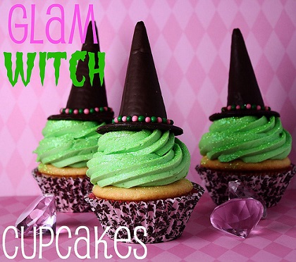 halloween treats in shape of glamorous and glittering witch hats