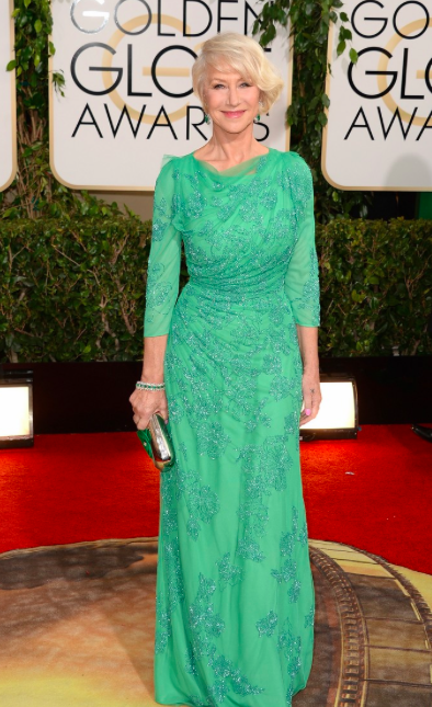 Helen Mirren on Golden Globes 2014 red carpet in Jenny Packham dress