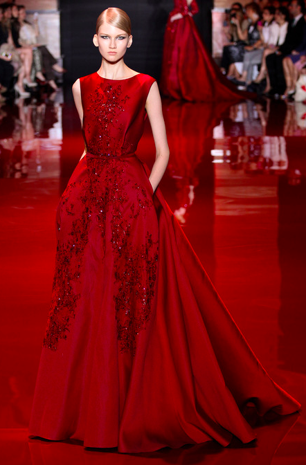 Royal red evening gown by Elie Saab