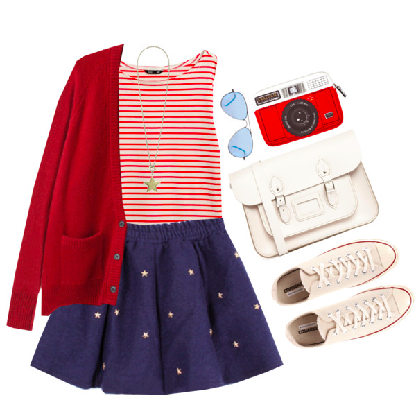 July 4th striped shirt and skirt with stars on blue