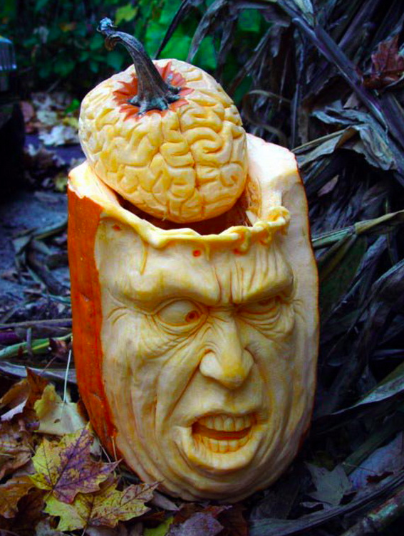 amazing halloween pumpkin carving decor with brains