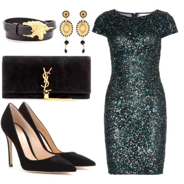 Christmas and New Years eve party outfit idea with sparkly dress