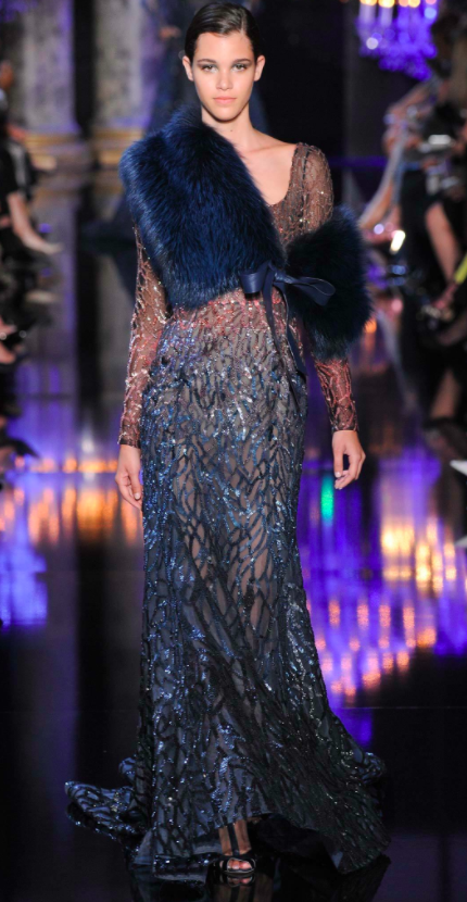Elie Saab dark blue sequinned dress picked for Patricia Arquette