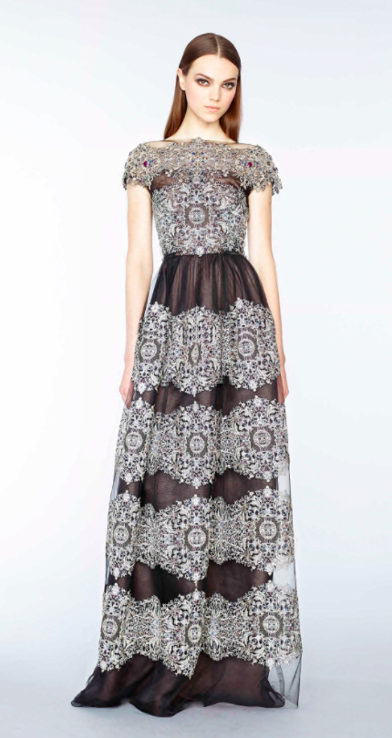 Marchesa black and white lace dress chosen for Emma Stone