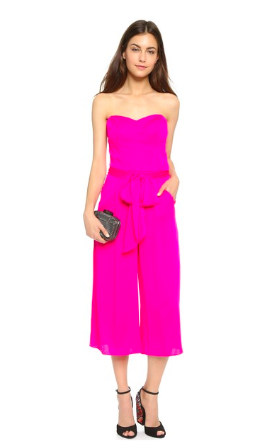 Pink strapless jumpsuit for a night out