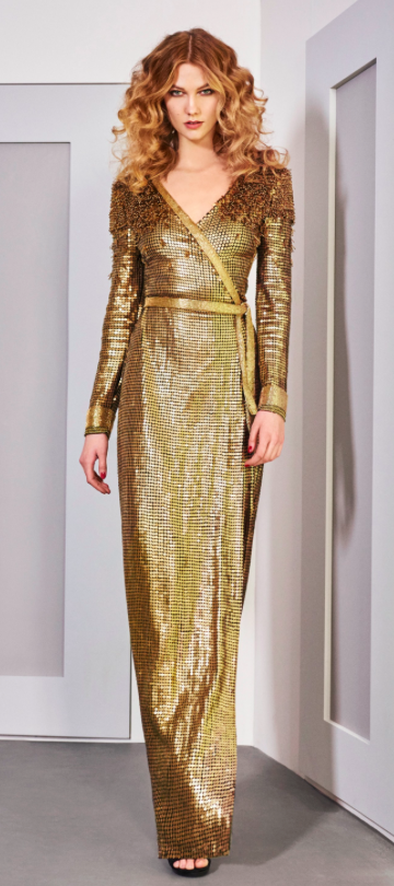 Gold evening dress by Diane von Furstenberg for Oscars 2016 red carpet