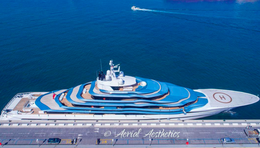 Jubilee yacht in port of Gibraltar by drone